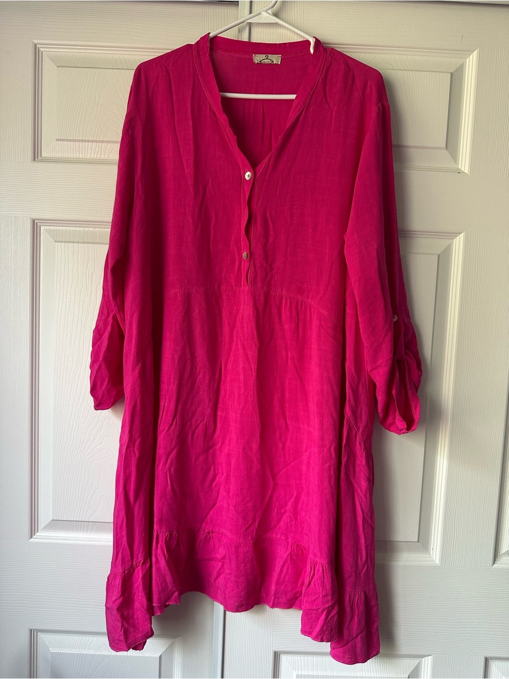 Women's Long-Sleeve Tunic Dress in Fuchsia Pink